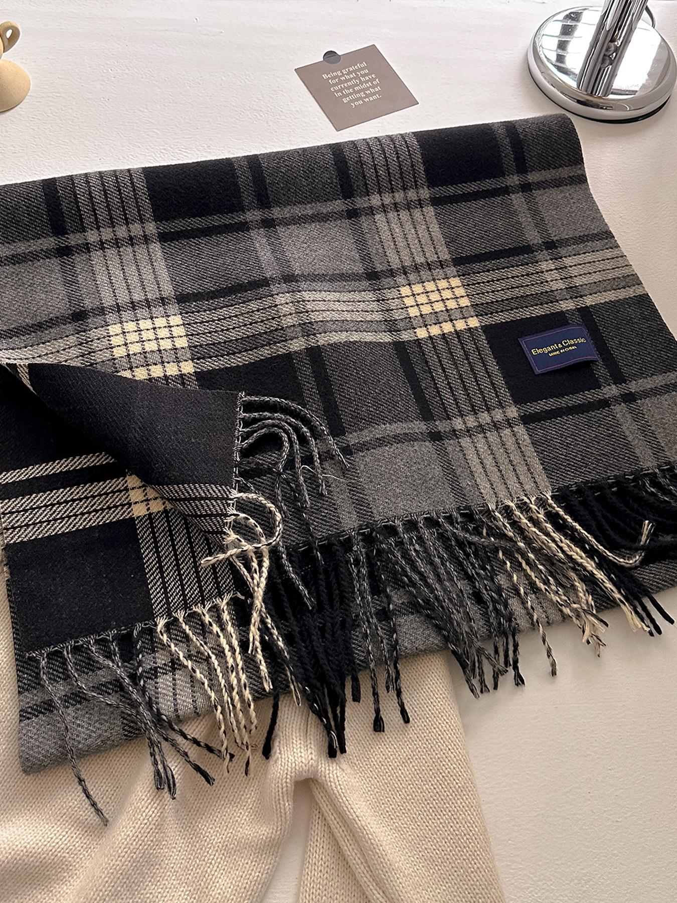 Women's Plaid Scarf Fitted Style, Fall & Winter Casual Fashion Accessory, Perfect for Christmas, Warm Knit Wrap, Checkered Scarf