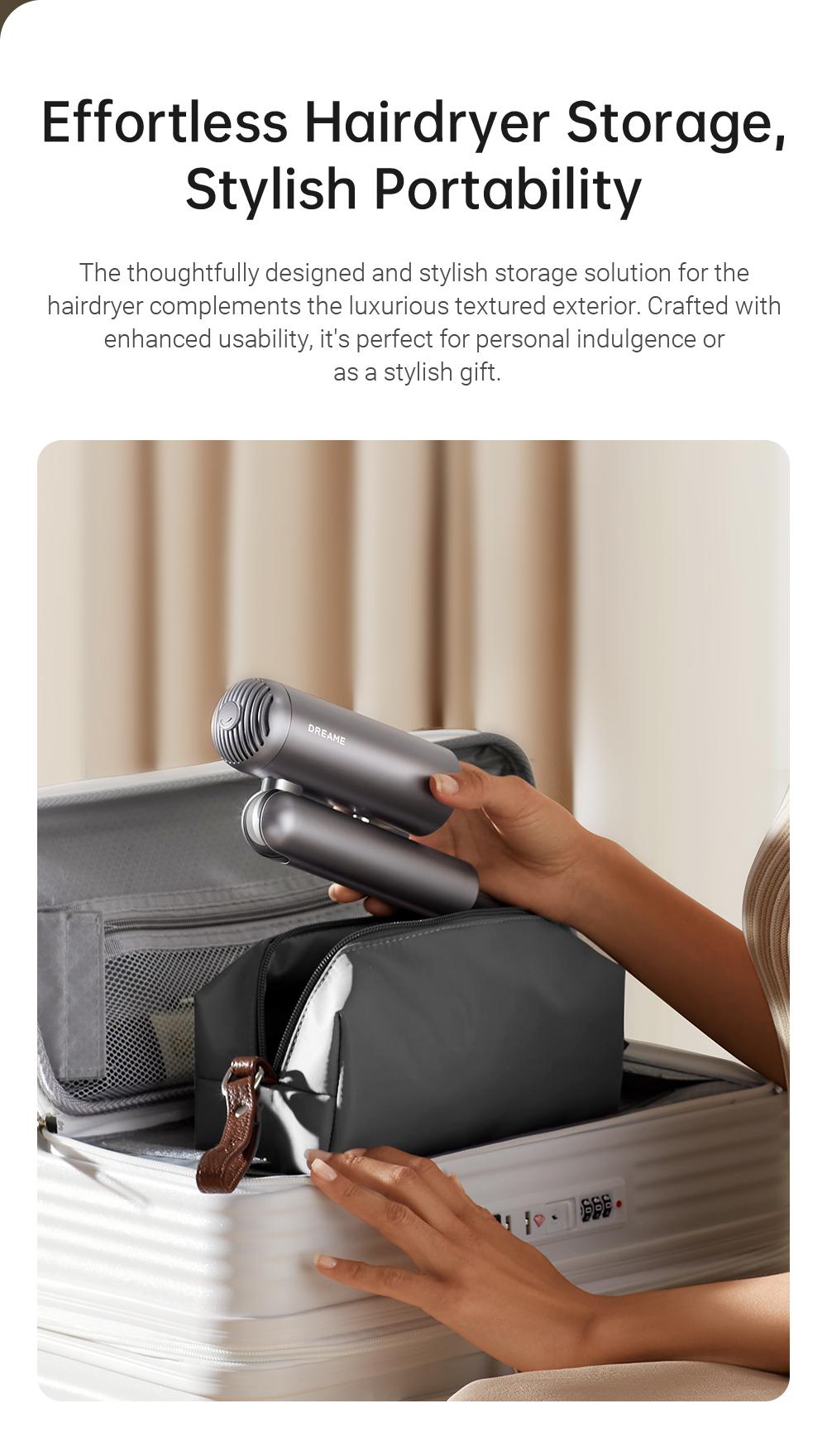 DREAME Pocket Styling High Speed Hair Dryer Folding Travel Quick Dry Home Curly Hair Negative Ion Hair Dryer Blowdryer Hairdryer Fast Drying