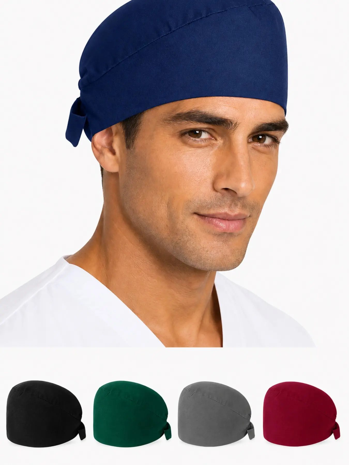 Solid Color Tie Back Scrub Cap, Adjustable Surgical Hat, Unisex Medical Work Cap for Nurses Doctors Dentists