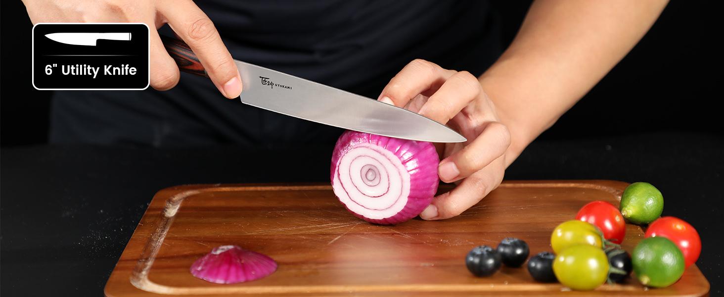 【TikTokShopSpringGlowUp】SYOKAMI Knife Set 7 Piece Japanese Style Kitchen Knife Set With Foldable Magnetic Acacia Wood Block Sharp High Carbon Stainless Steel Knives Set for Kitchen with Anti-slip Ergonomic Handle, Mother's Day Gift