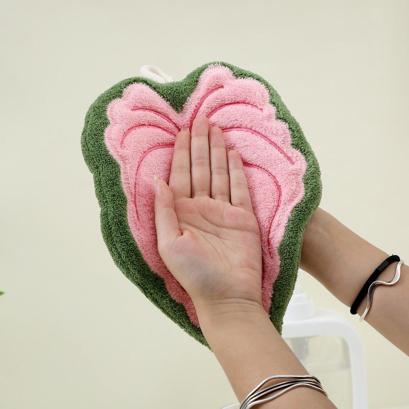 1 Pack Leaf Shaped Coral Fleece Hanging Hand Towel | Thickened Absorbent Lint-Free Quick-Drying | Multi-Purpose Towel Cleaning Cloth for Kids Home Kitchen Bathroom Daily Use