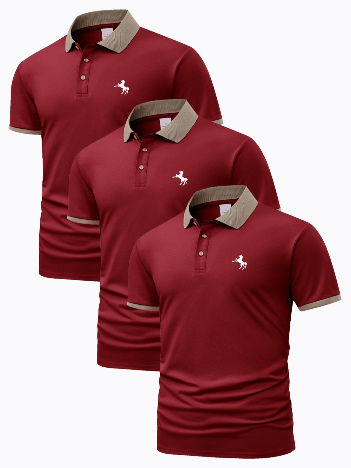 Men's Horse Pattern Polo Shirt, Regular Fit Casual Short Sleeve Button Front Polo Top for Summer, Men's Clothes for Daily Wear, Vacation Clothes, Polo Shirt Set