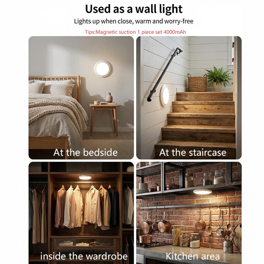 1/2 piece motion sensor light, ABS infinite dimming sensor light with remote control circular light, USB rechargeable, adjustable brightness, suitable for small night lights in bathrooms, storage cabinets, stairs, corridors, and office spaces