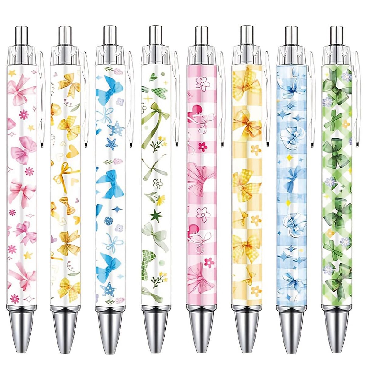 8/16/24 Pcs Flower Ballpoint Pens, Floral Pens Bulk, Floral Birthday Party Favors for Women, Black Ink Flower Fine Point, Smooth Writing Pens, Journaling Gifts Office School Teacher Coworker Supplies