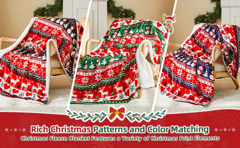 Christmas Throw Blanket,Winter Holiday Sherpa Fleece Blanket, Premium Warm Cozy Christmas Blankets and Throws,Christmas Decorations, Christmas Gift  50" X 60"