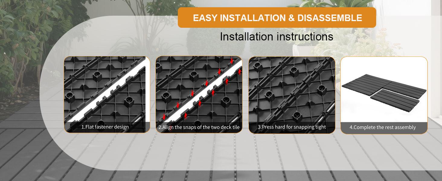 Interlocking Deck Tiles, 48 Pack,24"x12" 96 sq.ft Plastic Waterproof Outdoor Flooring All Weather Use, Patio Floor Decking Covering Tiles for Porch Poolside Balcony Backyard