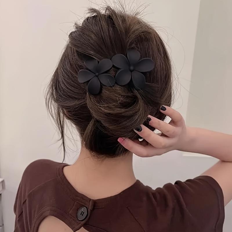 4pcs French-Style/Bohemian Flower hair clips - Non-Slip Matte Hairpins with Black Blooms, Elegant Bun Accessories for Women &,, Wedding, Party Hairstyles (French nomenclature)