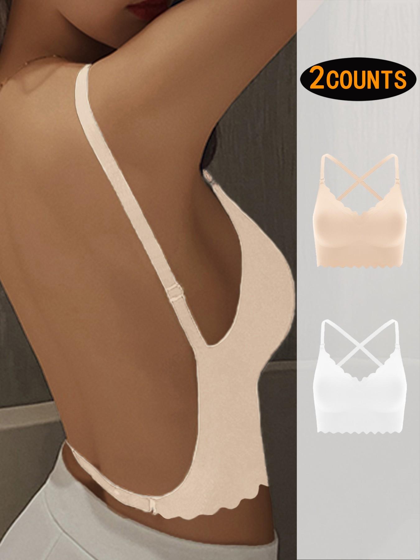 Women's Backless Bra Set, Sexy U-Shaped X-Type Design, Removable Straps, Wave Edge Smooth Seamless Bras, All Seasons, Max Support