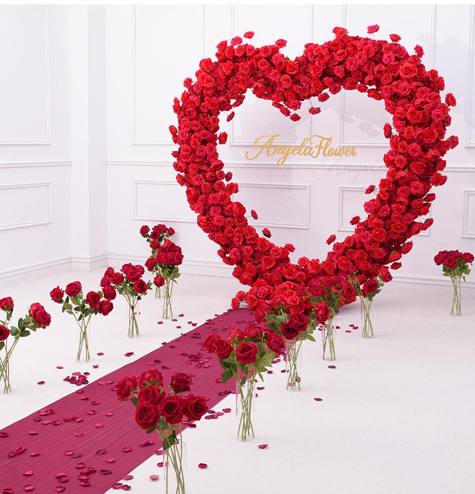 A8869 Luxury Red Rose Floral Arrangement Cloth Base Heart-Shaped Arch Props