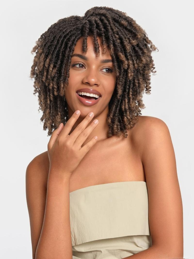 Dreadlock Wig Short Twist Braided Wigs for Women and Men, Afro Curly Synthetic Wig, Faux Locs Braided Crochet Hair Wigs, 1b/30#, Synthetic Twists Wigs