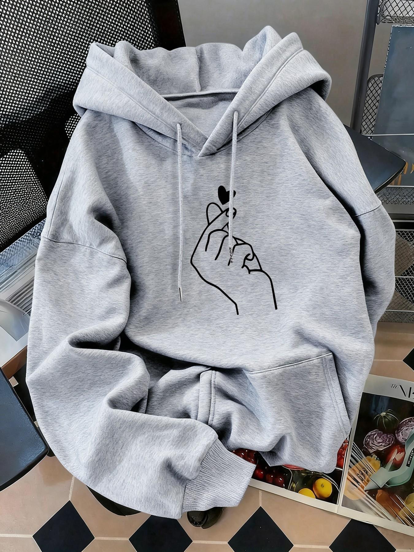 Women's Fashion Graphic Hooded Sweatshirt, Valentine's Day Heart Print Pullover, Kangaroo Pocket, Long Sleeve, Fitted, Casual Fall & Winter Wear