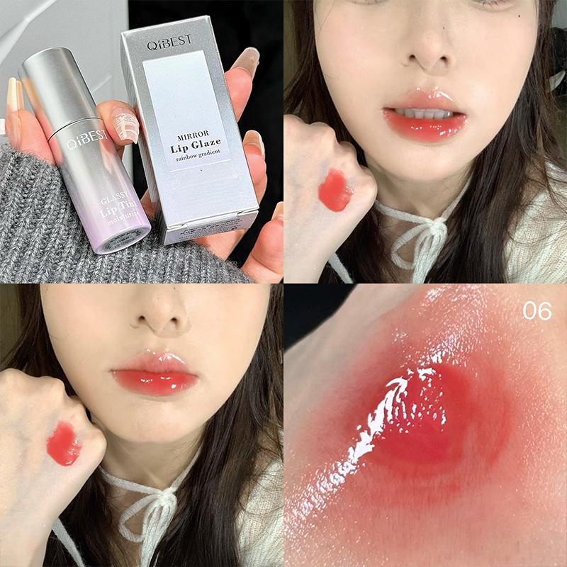 Rainbow Gradient Mirror Lip Gloss, Pure Desire Fruit Lip Highlighter, Pinkish Glow, Suitable for Mirror Makeup Effect, Long-Lasting, Formaldehyde Free