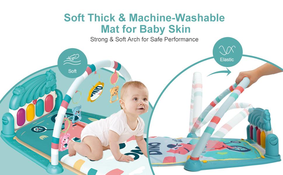 dearlomum Baby Play Mat Baby Gym Piano Tummy Time Activity Mat with 5 Sensory Toys Music Lights for Newborn Boys Girls Blue - Nursery