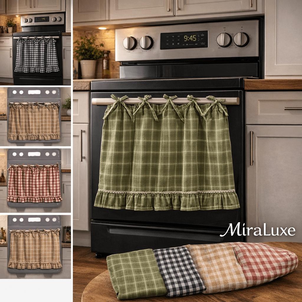 Farmhouse Style Oven Skirt Curtain, Grid Design with Ruffle Edge Strap Cabinet Cover - Suitable for Rural Kitchen Decoration, Oven Stove Cover Curtain, Cabinet Cover Panel, Home Kitchen Rural Style Apron, Durable Cover