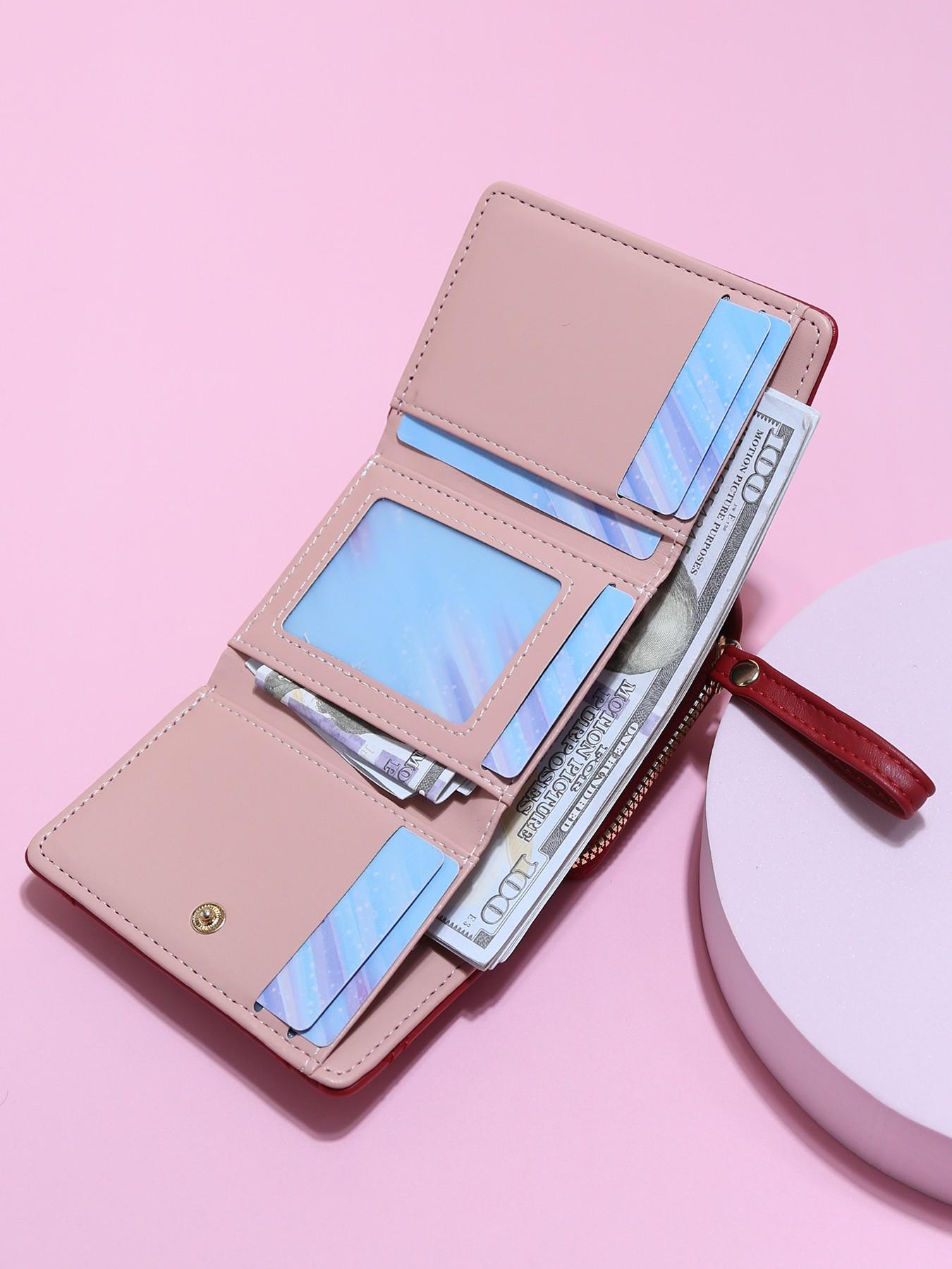 Trendy Mini Soft Leather Wallet for Women, Diamond Pattern Butterfly Metal Decoration, Multi-Card Slot ID Holder Handbag Portable Coin Purse