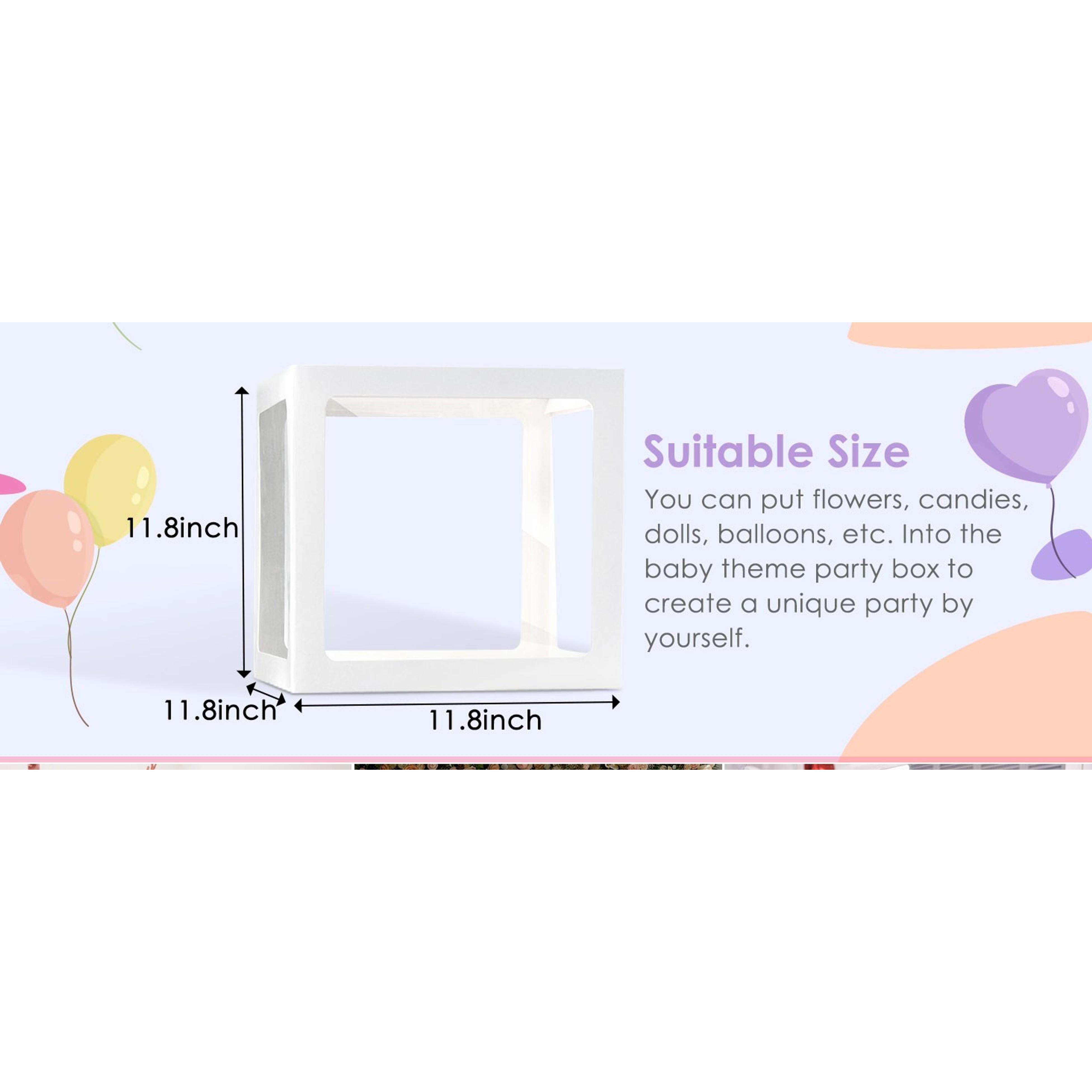 Transparent Balloon Boxes with 78 Letters Numbers Fairy Lights 6PCS - Clear White Balloon Boxes with String Lights for Baby Shower Gender Reveal Birthday Anniversary Bridal Party Decorations