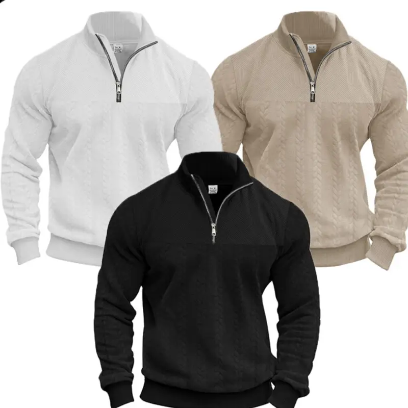 Men's 3-Pack Heavyweight Jacquard Sweatshirts, New Fabric Upgrade, Spring Fall Casual Stand Collar Zip-Up, Loose-Fit Long Sleeve Hoodie, Tops