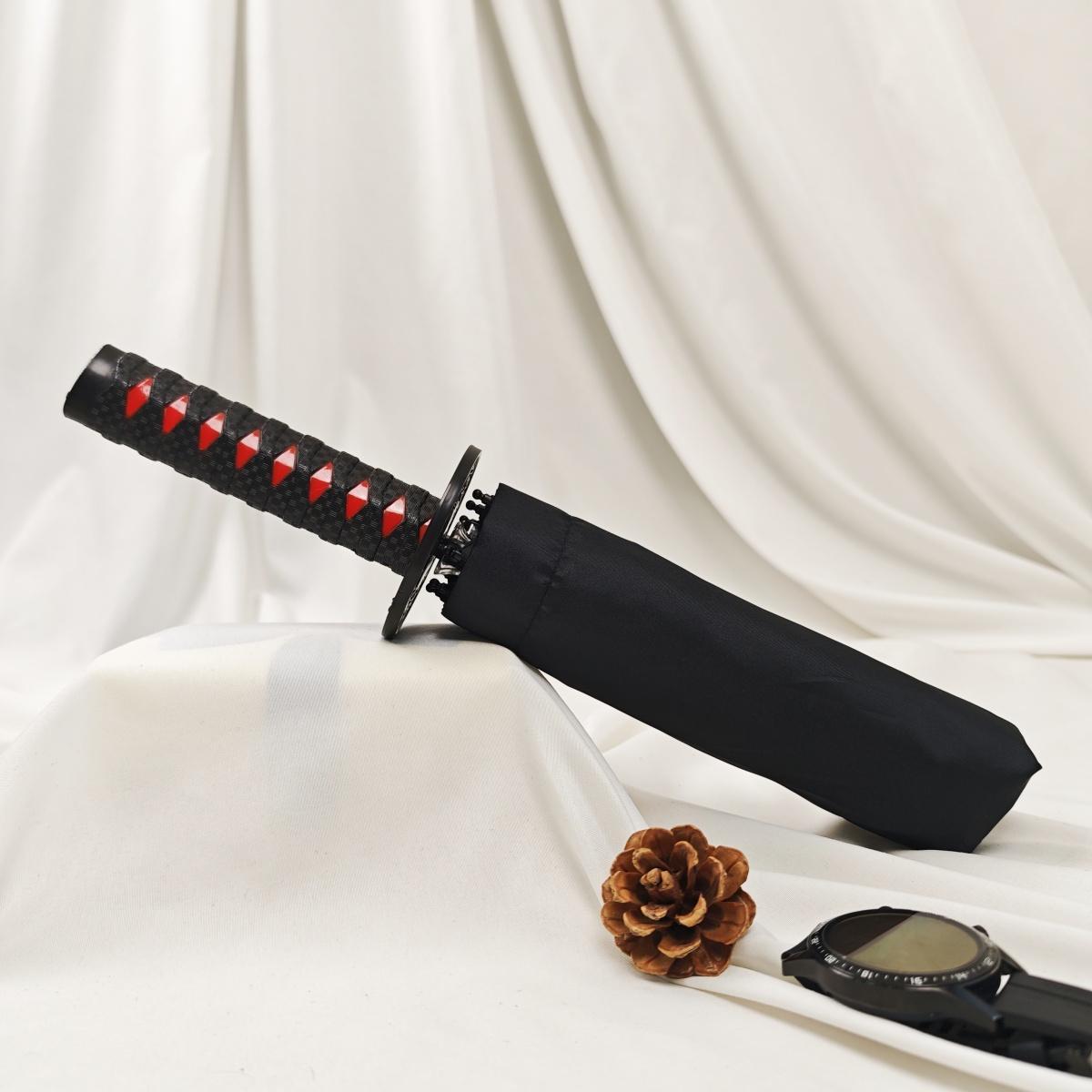 Samurai Sword Design Foldable Umbrella, 1 Count Portable Windproof Umbrella, Durable Foldable Umbrella for Outdoor Travel, Wind Resistant Umbrella