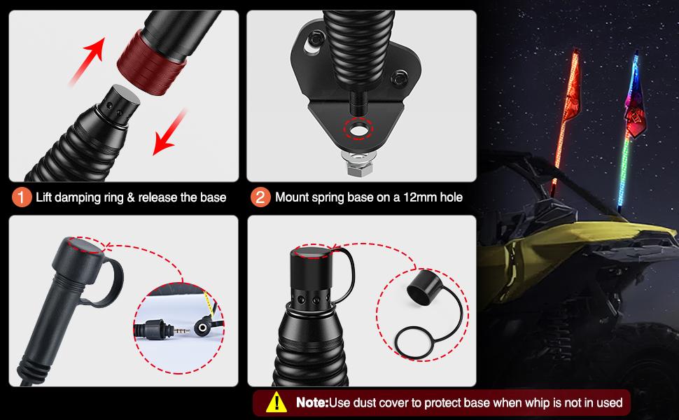 Nilight 2PCS 4FT RGB LED Whip Light with Spring Base Remote & App Control w/DIY Chasing Patterns Turn Signal & Brake Lights for ATV UTV Polaris RZR Can-am Dune Buggy Jeep Lighting  dealsforyoudays