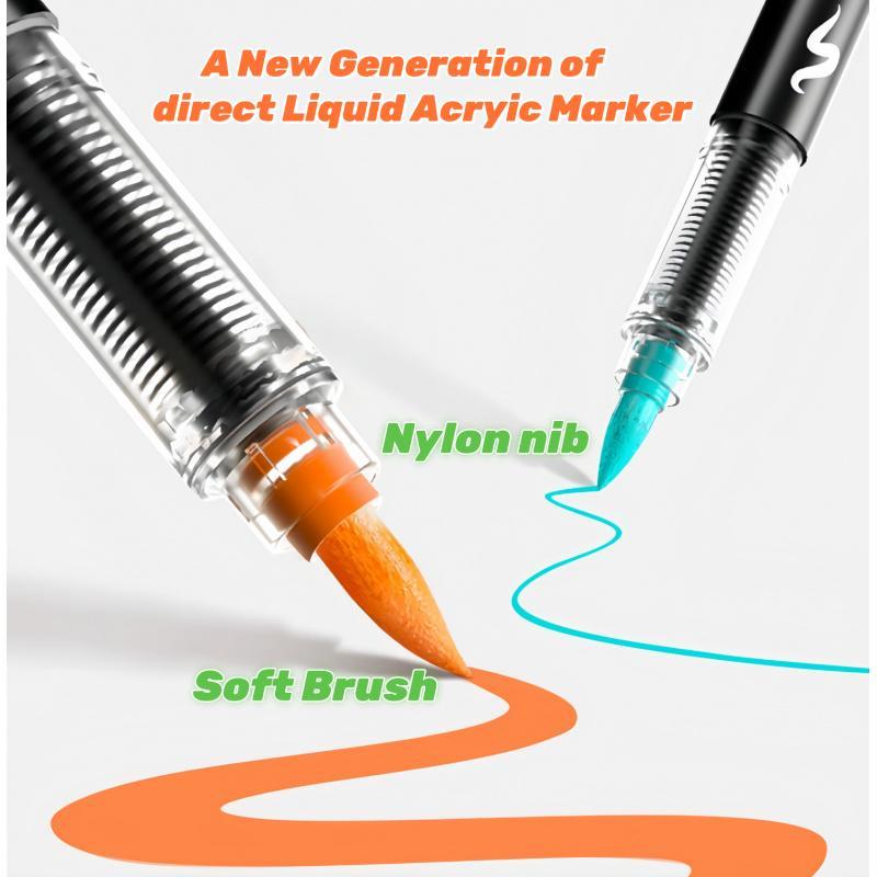Flysea4901 Liquid Acrylic Markers, Art Marker Pen, Large Capacity Stackable Non-Bleed Ink Pens, Long-Lasting Vibrant Colors for Drawing & Doodling