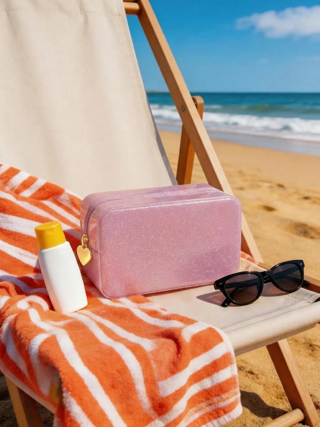 Clear PVC Waterproof Makeup Bag with Zipper, Large Capacity Transparent Cosmetic Pouch Travel Toiletry Organizer, Portable Beauty Storage Bag for Makeup, Skincare, Accessories, Beach, Vacation & Daily Travel