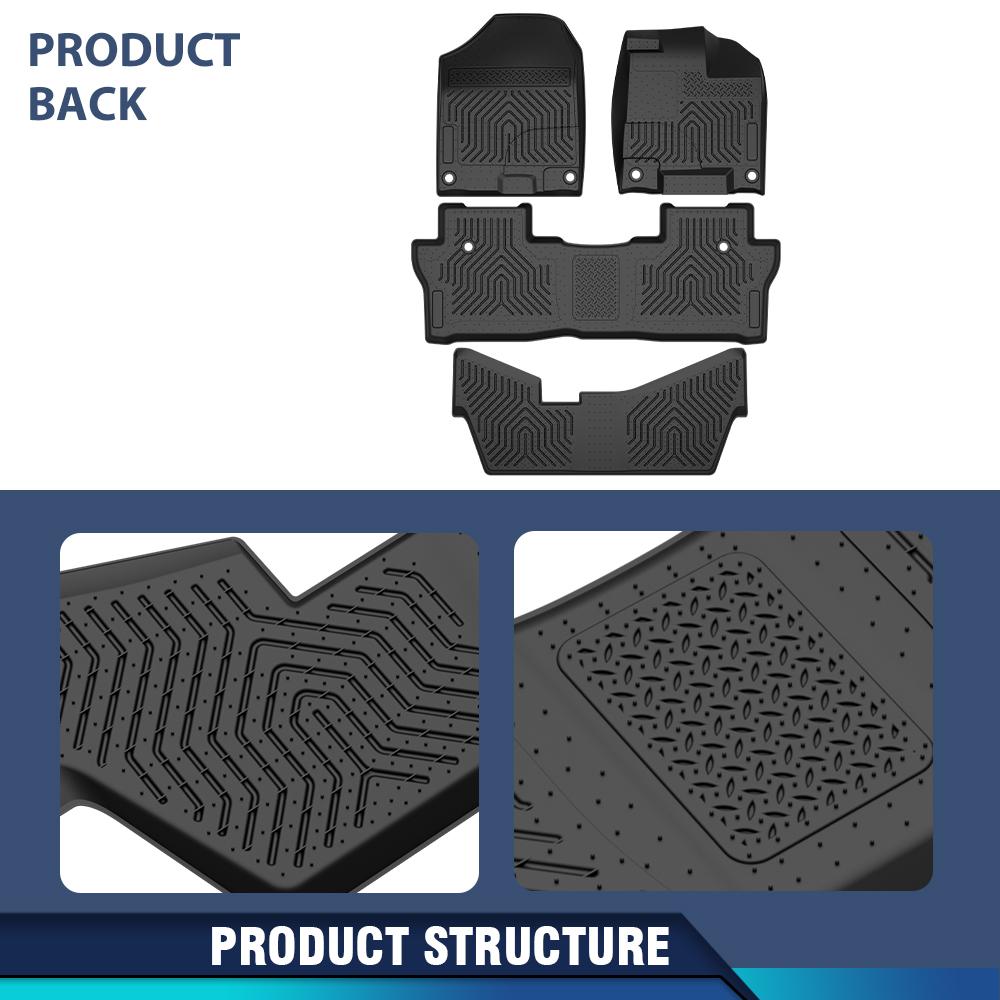 CROSSDESIGN All Weather TPE Car Floor Mats Liner Waterproof  Protection Floor Mats Fit for 2016-2022 Honda Pilot  Floor Mats Black