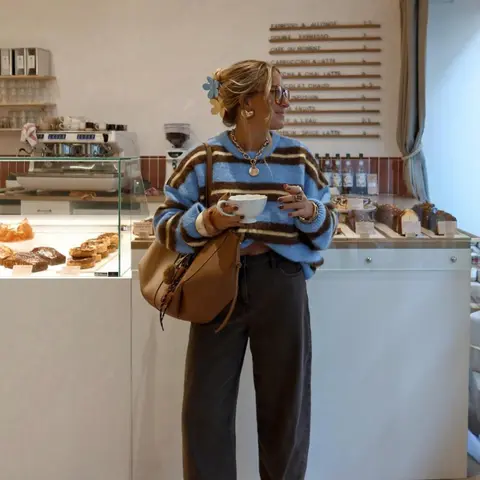 Women's Striped Crew Neck Sweater, Casual Drop Shoulder Long Sleeve Knit Pullover, Soft Oversized Jumper for Fall & Winter Daily Wear, Knitwear