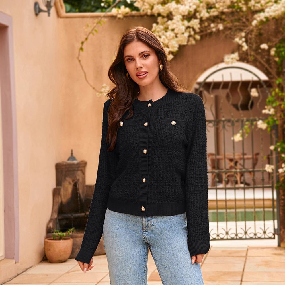 GRACE KARIN Womens Open Front Button Down Long Sleeve Texture Knit Cardigan Sweaters with Pockets