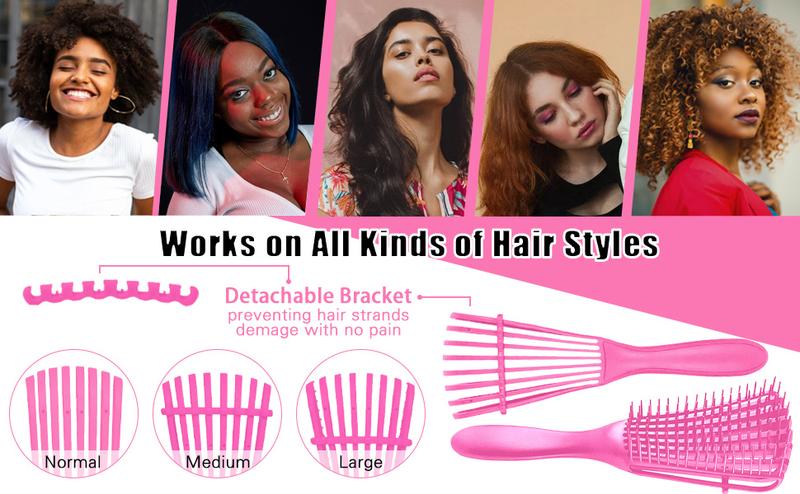 Pink Hair Brush Set 16 Counts Detangler Wide Tooth Comb Satin Bonnet Nylon Bristle Brush Edge Tool Kit for Curly Hair Styling  Anti Static Hairbrush