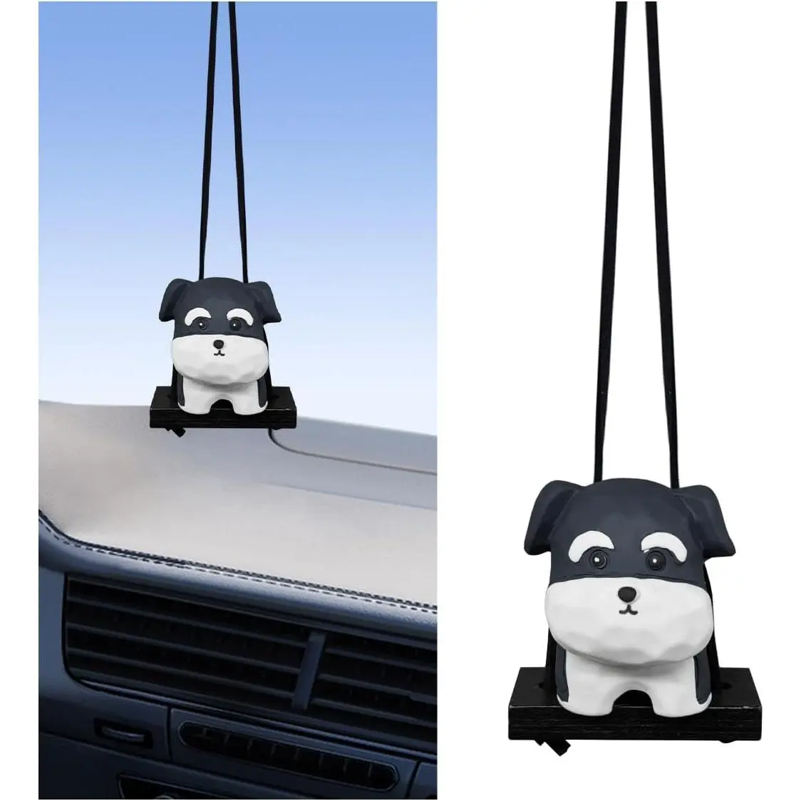 Swing Corgi  Rear View Mirror Charm, Cute  Automotive  Ornament, Funny  Interior Pendant, Cool  Mirror Decoration Accessories (Schnauzer)