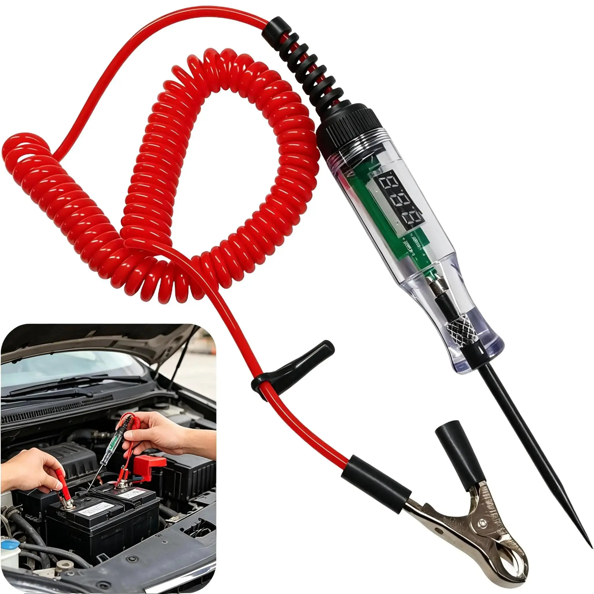 LED Digital Voltage Tester with Voltmeter, 5-90V Automotive Test Light, Extended Spring Wire, Probe, Bidirectional Circuit Test Pen for Car & Truck, Auto Ranging Voltmeter