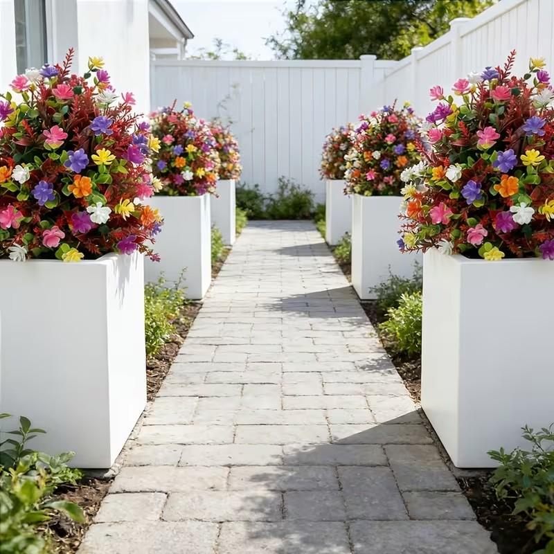 Summer Artificial Colorful Camellia Bouquet with Stake, Outdoor Festival Decor, Garden and Lawn Placement, Spring/summer, Outdoor Fake Flowers