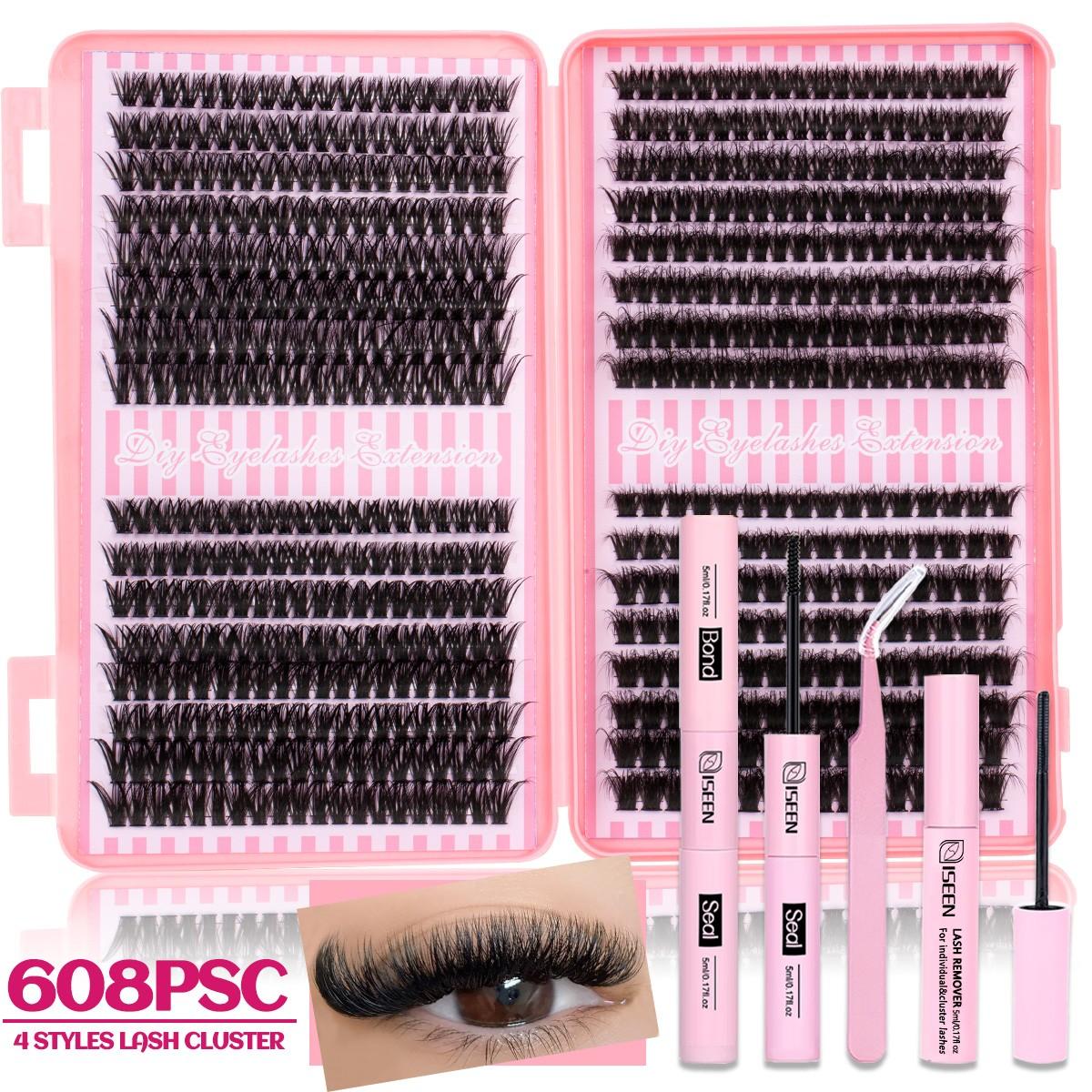 Natural Dense Eyelash Cluster Kit 30-80D/60-100D, Soft Long-Lasting Lashes, D Curl DIY Extension Set Includes Bond&Seal &Remove&Eyelash Tweezers，Easy at-Home DIY with Multiple Lengths Available, Eyelash Extensions