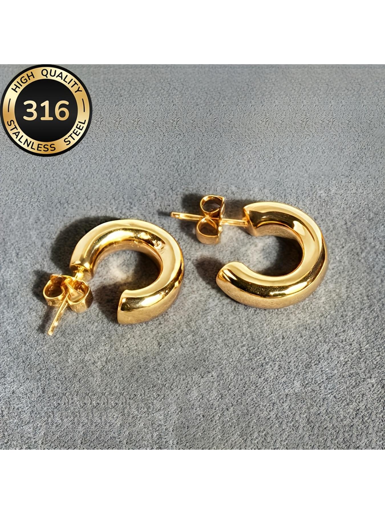 Hypoallergenic 316 Stainless Steel C-Hoop Earrings, 18K Gold Plated, Fade-Resistant, Comfortable & Versatile Minimalist Fashion Jewelry for Women, Perfect for Daily Wear & Parties, An Exquisite Gift for Her