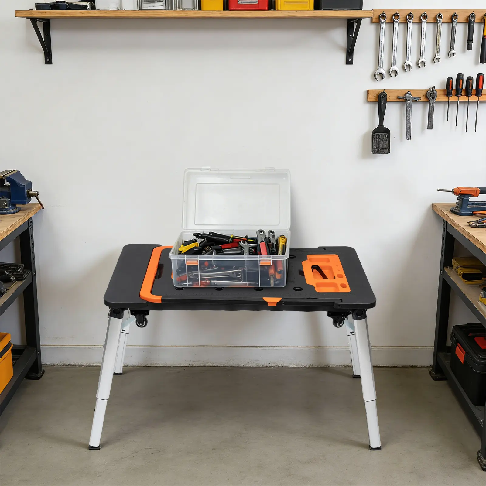 7 in 1 Folding Workbench 250kg for Auto Repair Woodworking Construction Use