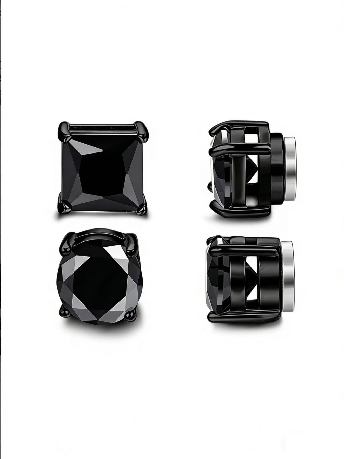4pcs Simple Stainless Steel Cubic Zirconia Ear Clips, Sparkling Zirconia Magnetic Design Unisex Jewelry Set, Perfect Gift for All Seasons