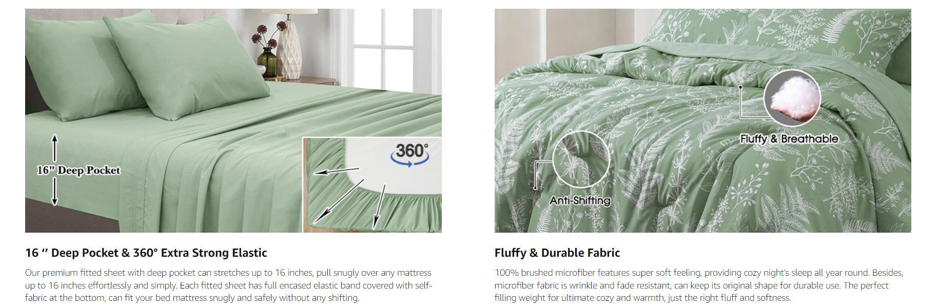 PHF 3/7 counts/set Comforter Set, Reversible Botanical Bedding Set Include Comforter, Pillow Shams, Flat Sheet, Fitted Sheet and Pillowcases