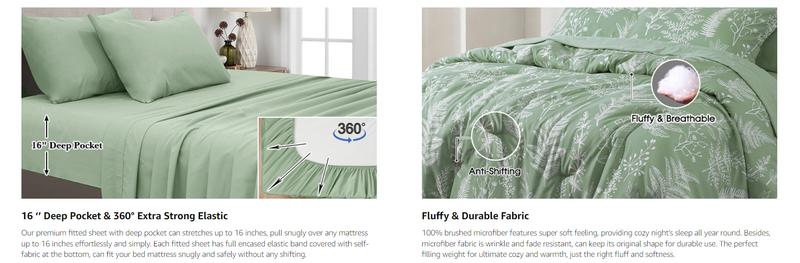 PHF 3/7 counts/set Comforter Set, Reversible Botanical Bedding Set Include Comforter, Pillow Shams, Flat Sheet, Fitted Sheet and Pillowcases