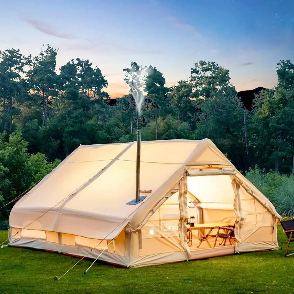 Erommy Inflatable Camping Tent, Glamping Tents 4 Season Waterproof Windproof Cotton Tent with Stove Jack & Mesh Windows & Pump