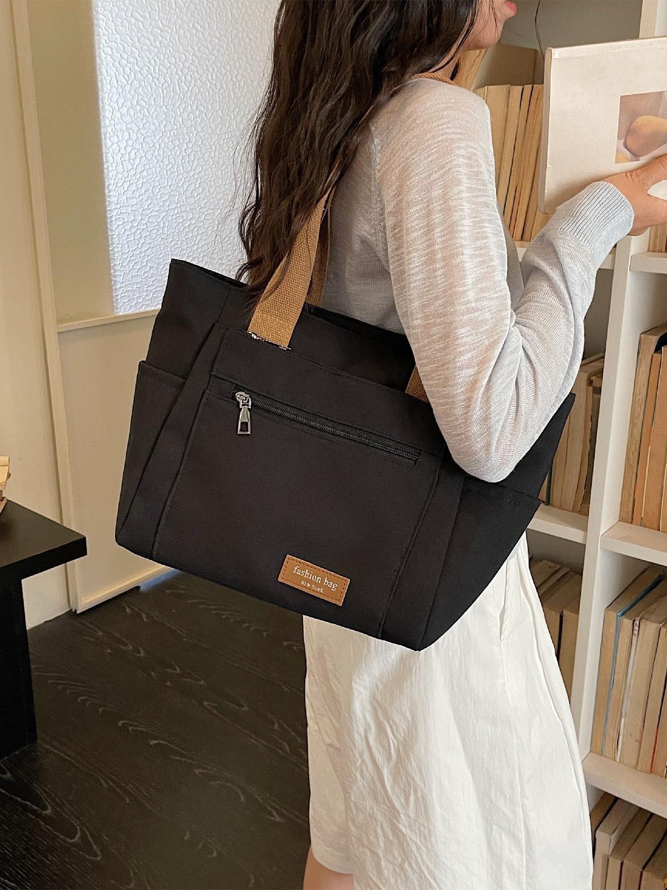 Large Capacity Multi-Compartment Canvas Tote Bag, Women's Casual Practical Shopping Bag, Fashion Daily Commute Crossbody Bag, Fashionable Tote Bag
