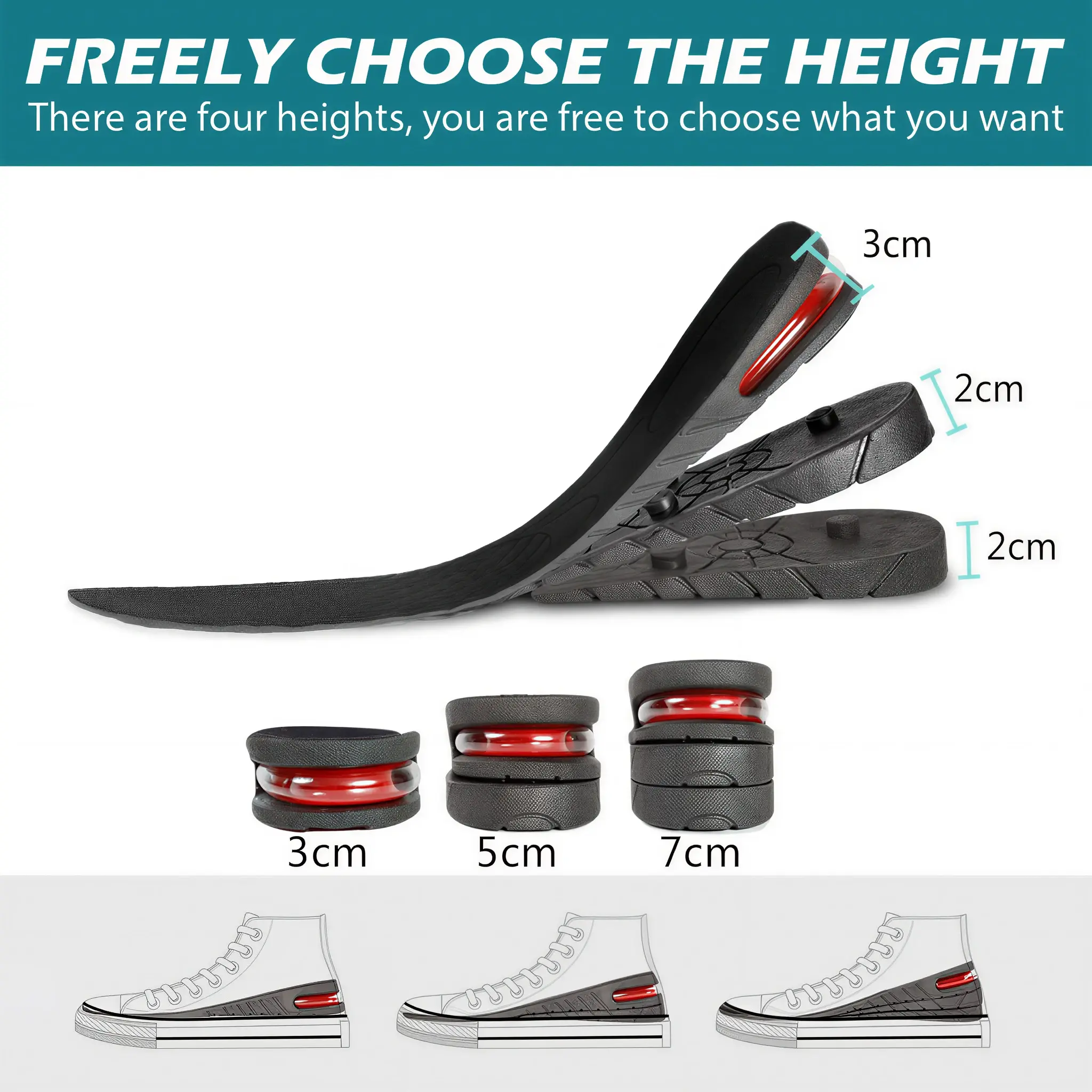 2026 Upgraded Adjustable Height Increase Insoles for Men & Women, 3-Layer Air Cushion Heel Lift Inserts, Trim-to-Fit Party Gift Shoe Insoles