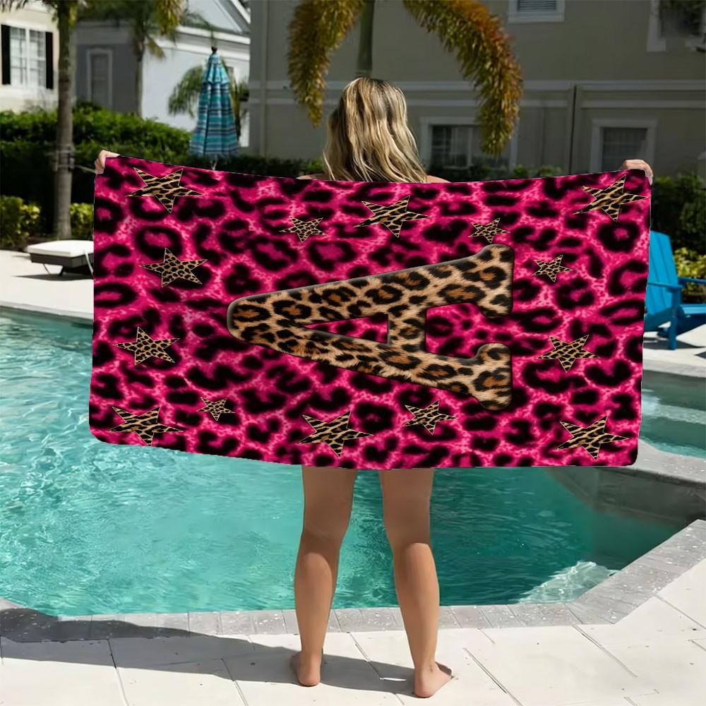 Pink Leopard Print Beach Towel Features A-Z Letter Prints. Made Of Microfiber, It'S Soft, Quick-Drying, and Suitable for Use On the Beach,In the Pool,While Traveling,Camping or At the Gym. It'S A Perfect Choice for Girls' Summer Outings or As A Gift.