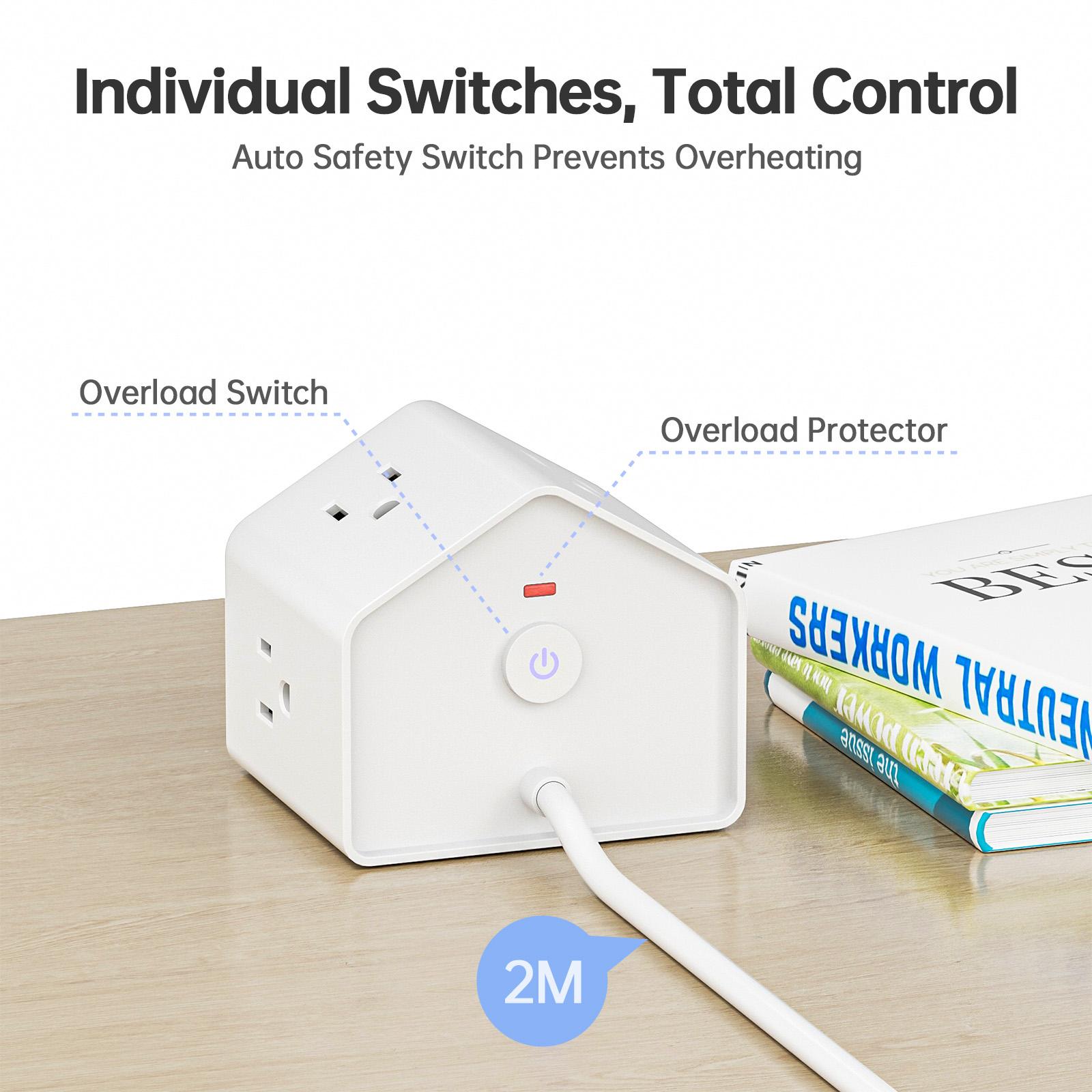 Us Plug Mini Socket with Pd18w Fast Charging, Creative Design Power Strip, 2 Meter Extension Cord for Office & Home Use