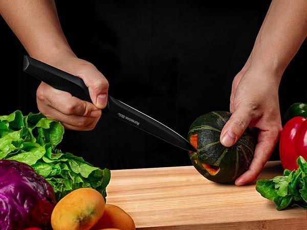 Astercook 15-Piece Knife Set with Built-in Sharpener, Stainless Steel, Dishwasher Safe, PP Handles, Hardwood Finish for Chopping and Dicing - Cutting Kitchen Kitchenware Modern Block Steak German