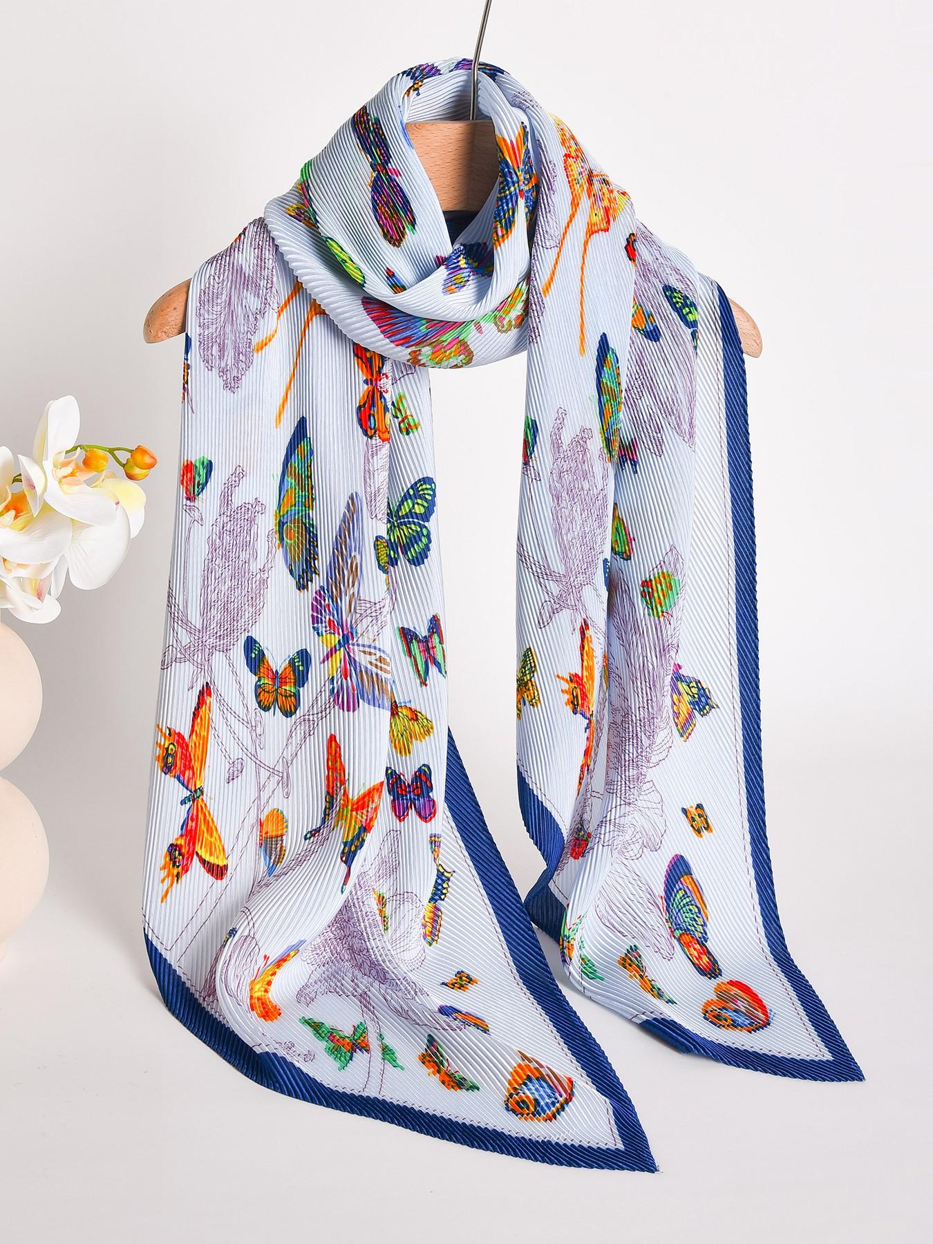 Elegant Butterfly Print Scarf, Fitted All-Season Wrap, Versatile for Commute & Vacation, Unisex Design, Perfect for Any