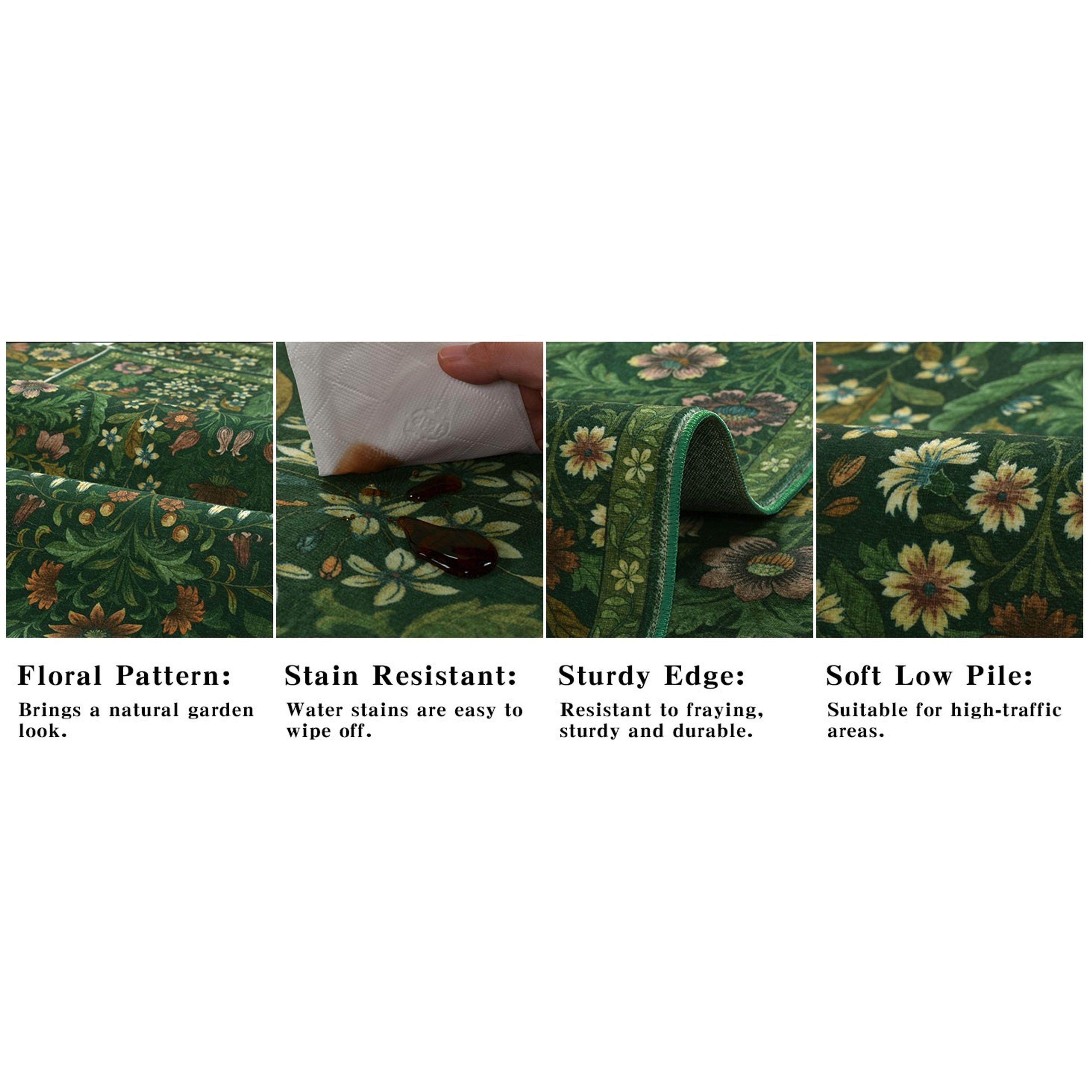 5×7 Dark Green Washable Floralbotanics Area Rug - Vintage Boho Soft Low-Pile Stainresist Non-Slip Carpet for Living Room, Bedroom, Home Decor, Rectangle 5×7 Dark Green Washable Floralbotanics Area Rug - Vintage Boho Soft Low-Pile Stainresist Non-Slip Carpet for Living Room, Bedroom, Home Decor, Rectangle