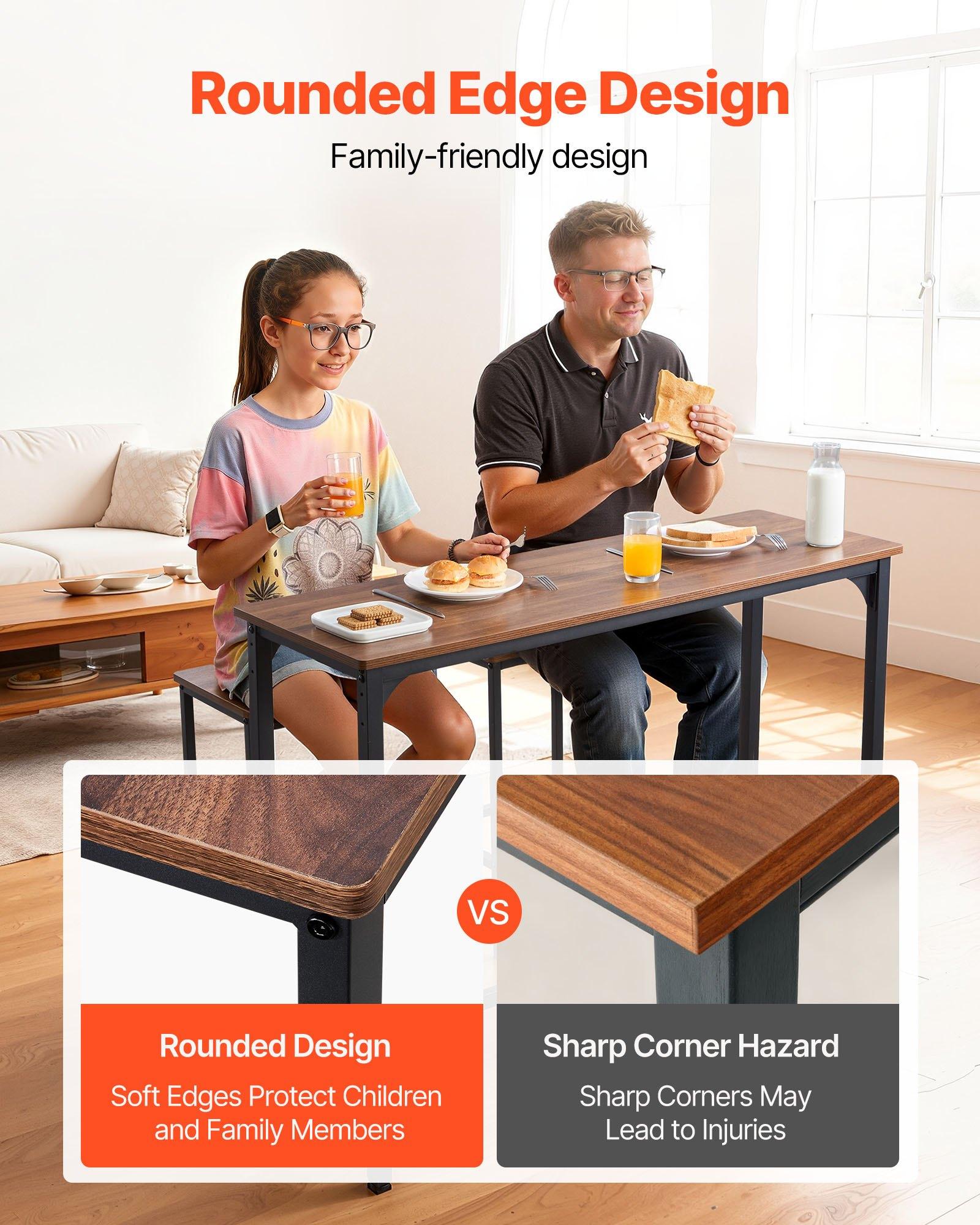 VEVOR Bar Table, 3PCS 47″ Bars Tables Set, Bar Tables and Chair Set with Rounded Edge Design, Rectangular Pub Table with Two Stools for Office Desk, Breakfast Corner, Mini Bars, Rustic Brown, Black