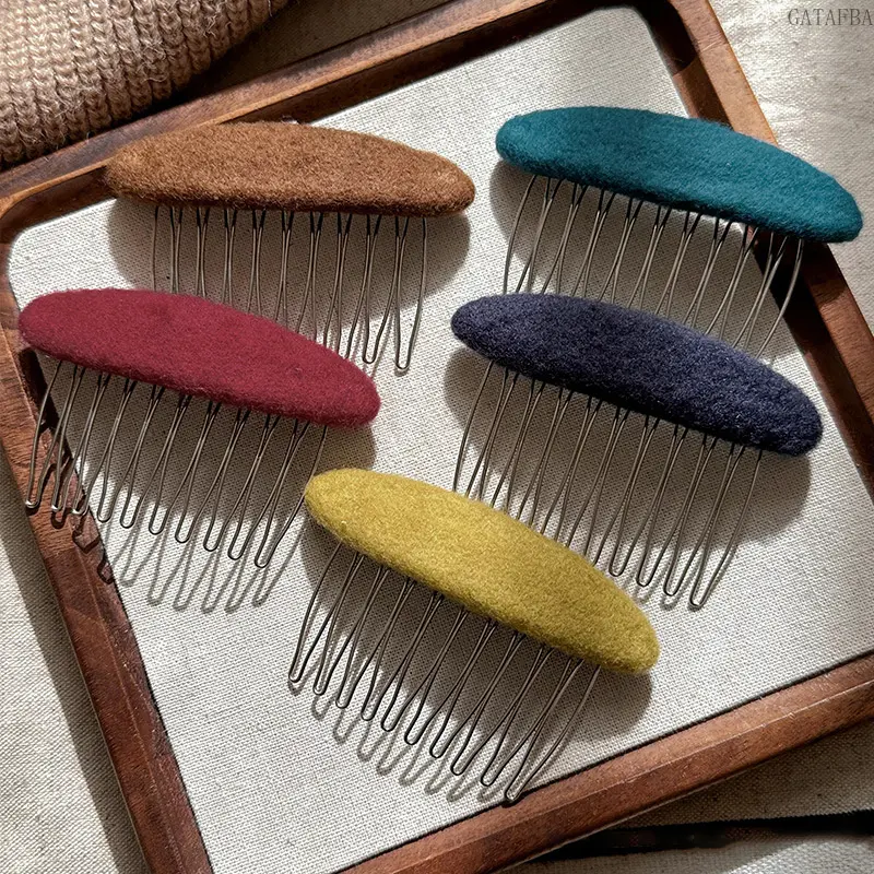 5pcs Korean Vintage Wool Slide Hair Comb, Elegant Hair Clip for Updo Hairstyle, Decorative Hair Accessory for Bangs and Loose Hair