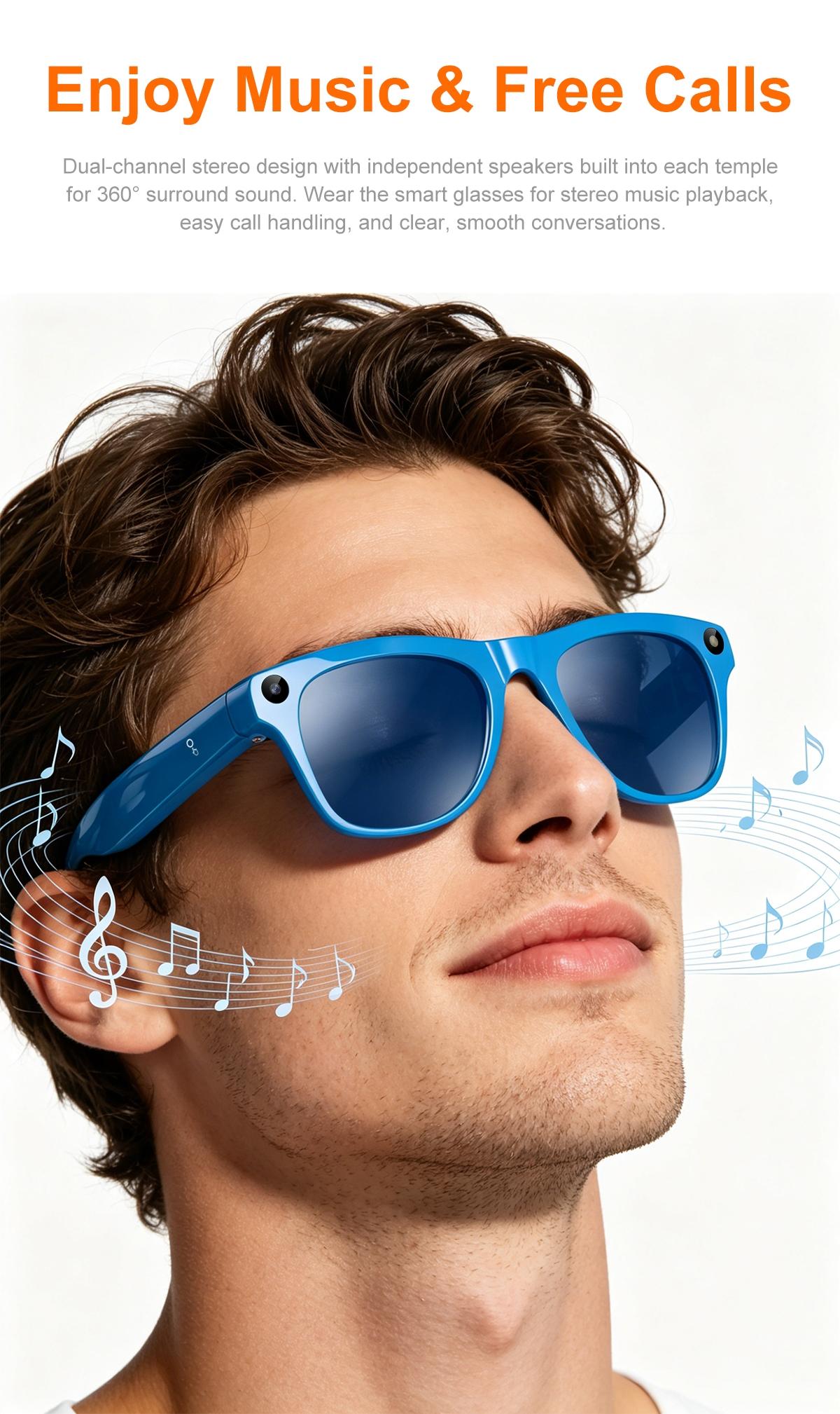 Smart Glasses with Camera for Sport,8MP Camera,One Click Audio Recording,First-Person Photo Video Shooting,Bluetooth Calling & Music Playback,AI Smart Translation and Simultaneous Interpretation ,WiFi Transfer, 290Mah Battery ,3Lenses Total