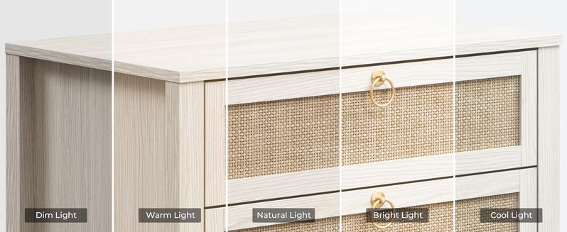 SICOTAS White Night Stand with Drawers - 15.55"D x 26.78"W x 25.67"H Rattan Bedside Table with Golden Handle, 3 Drawers Nightstand Side Table Boho Nightstand for Bedroom, Perfect for Any Bedroom, Durable and Stable